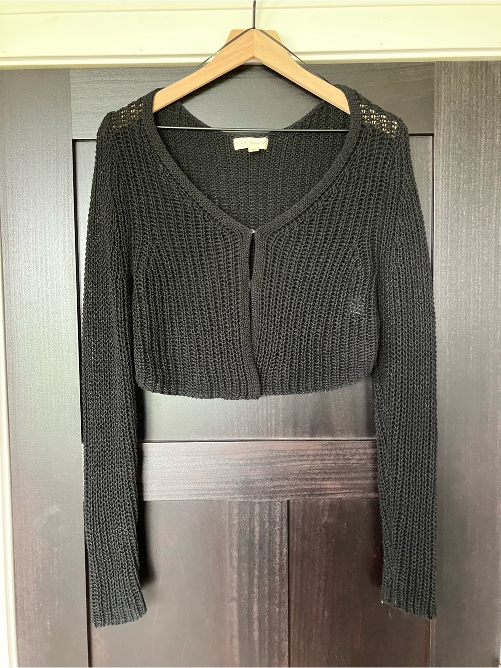 LA Hearts Black Cropped Knit Sweater Cardigan